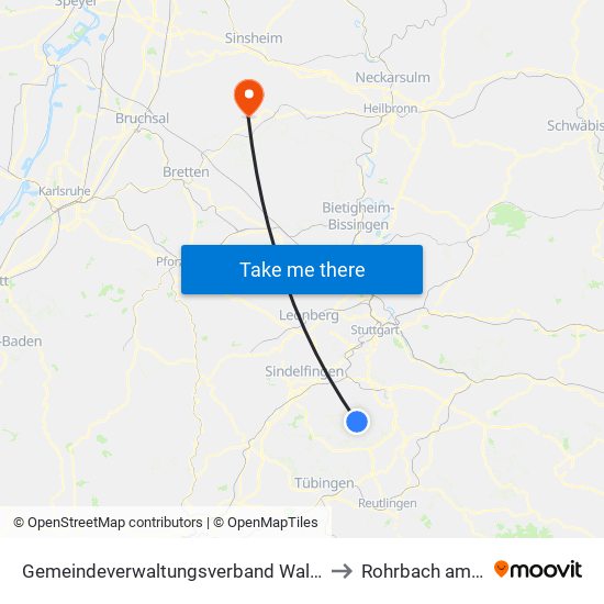 Gemeindeverwaltungsverband Waldenbuch/Steinenbronn to Rohrbach am Gießhübel map