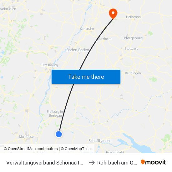 Verwaltungsverband Schönau Im Schwarzwald to Rohrbach am Gießhübel map