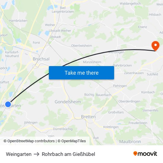 Weingarten to Rohrbach am Gießhübel map