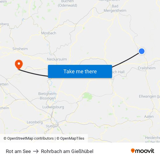 Rot am See to Rohrbach am Gießhübel map