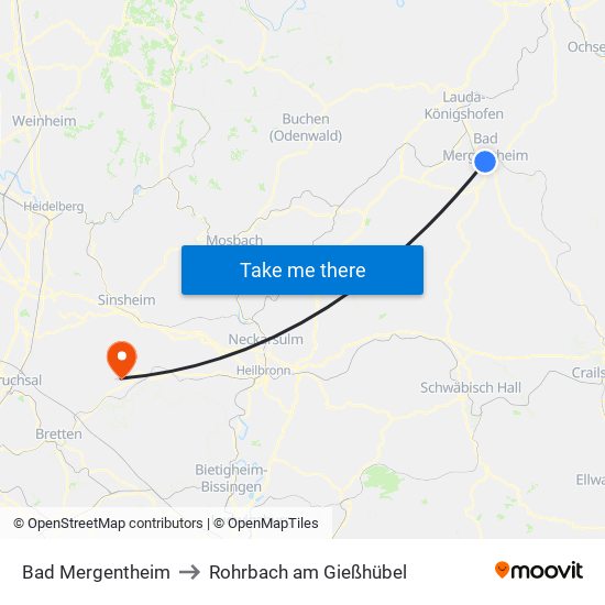 Bad Mergentheim to Rohrbach am Gießhübel map