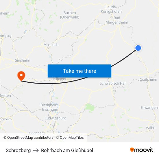 Schrozberg to Rohrbach am Gießhübel map