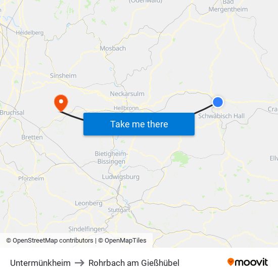 Untermünkheim to Rohrbach am Gießhübel map