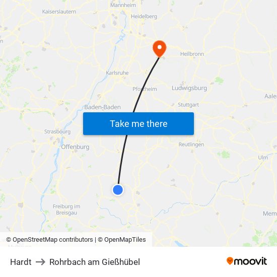 Hardt to Rohrbach am Gießhübel map