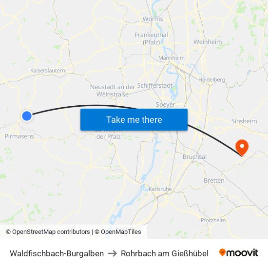 Waldfischbach-Burgalben to Rohrbach am Gießhübel map
