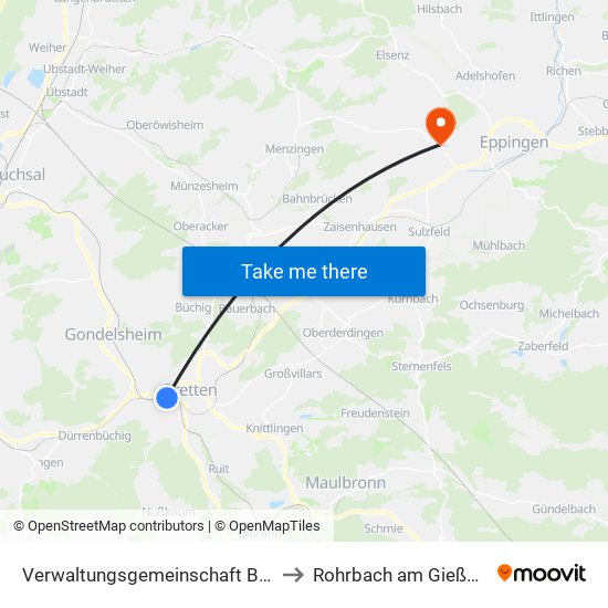 Verwaltungsgemeinschaft Bretten to Rohrbach am Gießhübel map