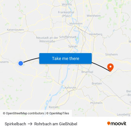 Spirkelbach to Rohrbach am Gießhübel map