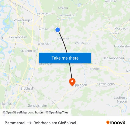 Bammental to Rohrbach am Gießhübel map