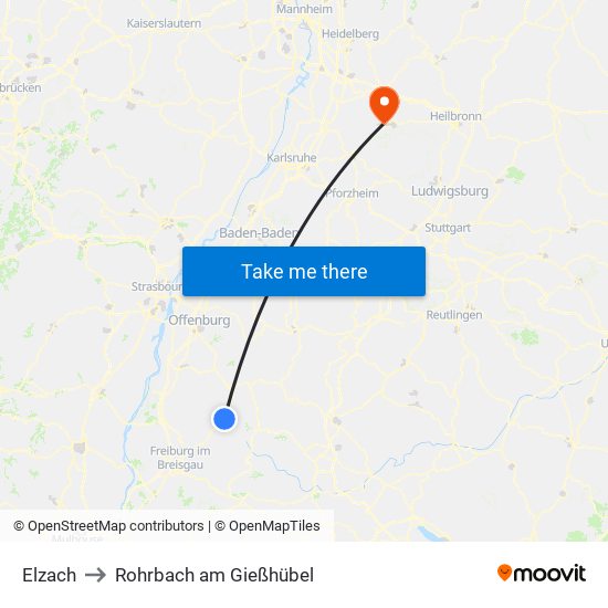 Elzach to Rohrbach am Gießhübel map
