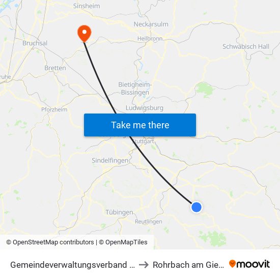 Gemeindeverwaltungsverband Lenningen to Rohrbach am Gießhübel map