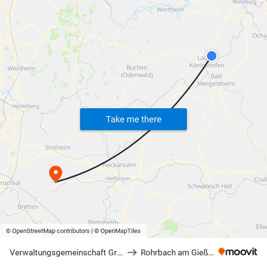 Verwaltungsgemeinschaft Grünsfeld to Rohrbach am Gießhübel map