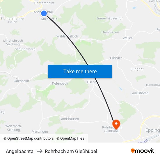 Angelbachtal to Rohrbach am Gießhübel map