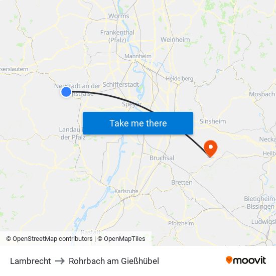Lambrecht to Rohrbach am Gießhübel map
