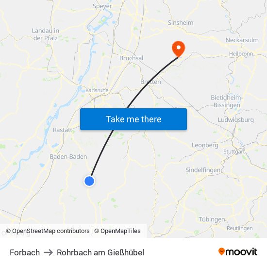 Forbach to Rohrbach am Gießhübel map
