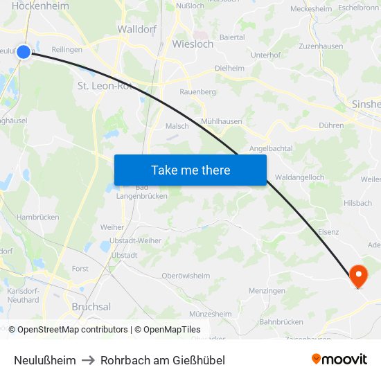 Neulußheim to Rohrbach am Gießhübel map