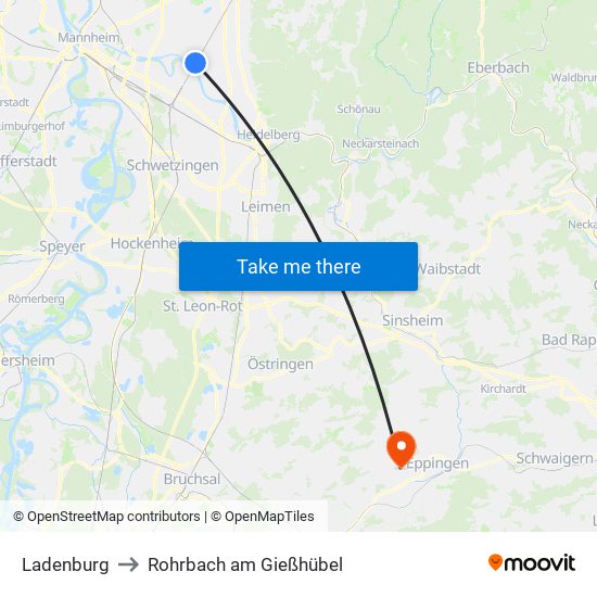 Ladenburg to Rohrbach am Gießhübel map