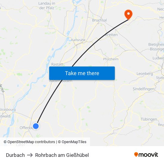 Durbach to Rohrbach am Gießhübel map