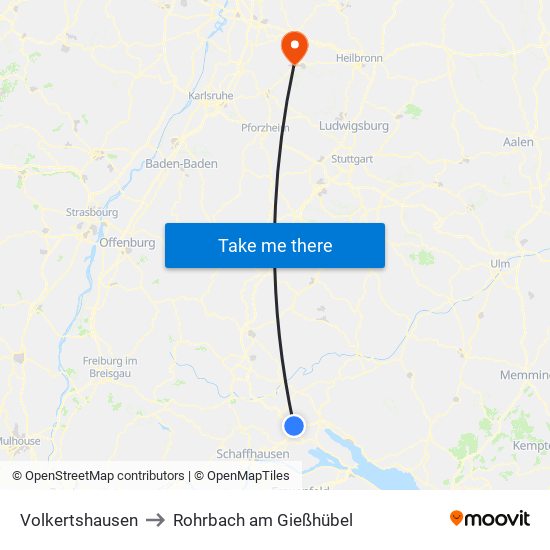 Volkertshausen to Rohrbach am Gießhübel map