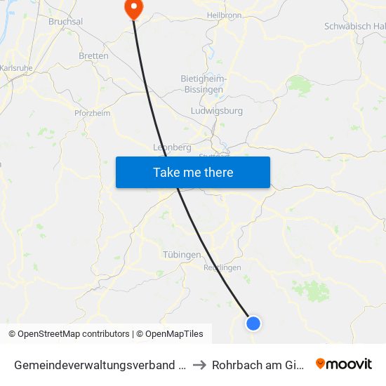 Gemeindeverwaltungsverband Engstingen to Rohrbach am Gießhübel map