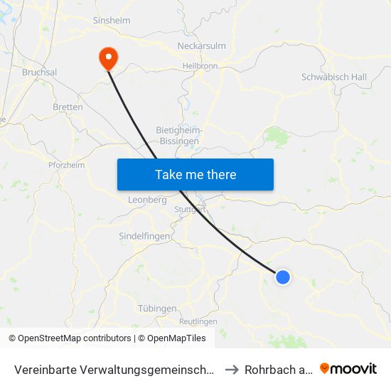 Vereinbarte Verwaltungsgemeinschaft Der Stadt Weilheim An Der Teck to Rohrbach am Gießhübel map