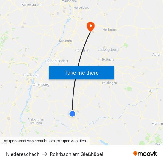 Niedereschach to Rohrbach am Gießhübel map