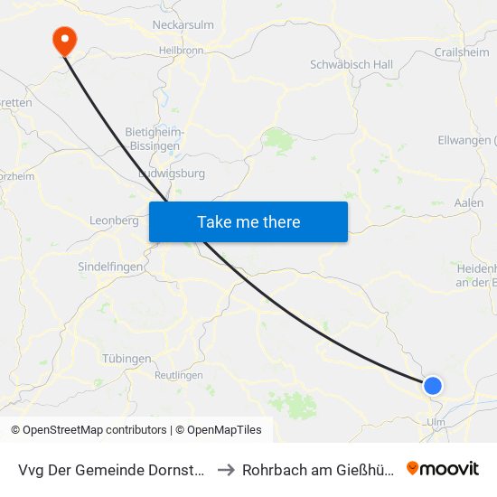 Vvg Der Gemeinde Dornstadt to Rohrbach am Gießhübel map