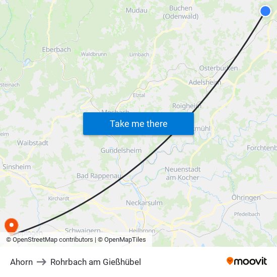Ahorn to Rohrbach am Gießhübel map