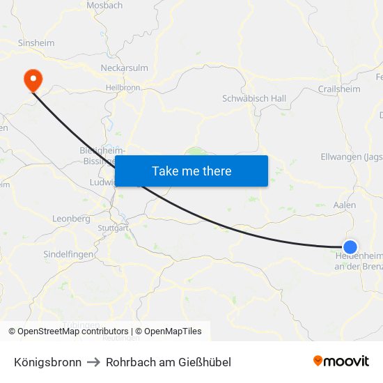 Königsbronn to Rohrbach am Gießhübel map