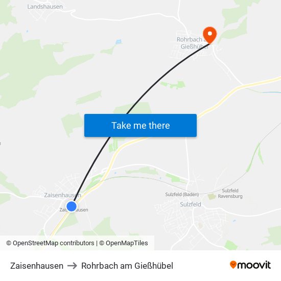 Zaisenhausen to Rohrbach am Gießhübel map