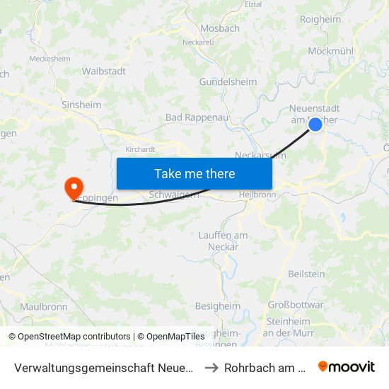 Verwaltungsgemeinschaft Neuenstadt am Kocher to Rohrbach am Gießhübel map
