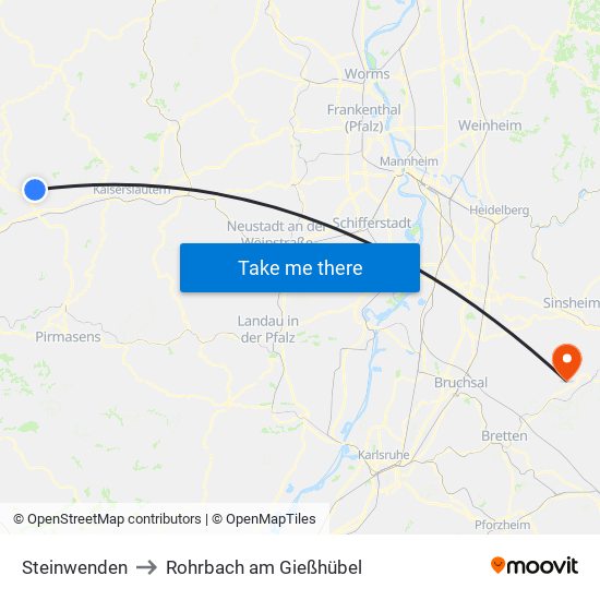 Steinwenden to Rohrbach am Gießhübel map