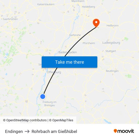 Endingen to Rohrbach am Gießhübel map