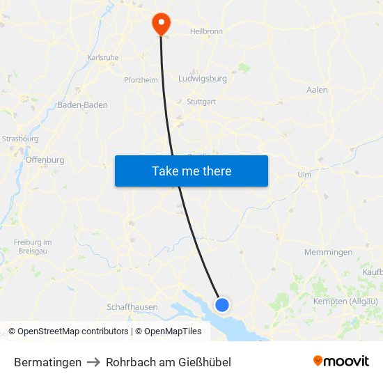 Bermatingen to Rohrbach am Gießhübel map