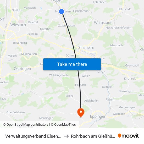 Verwaltungsverband Elsenztal to Rohrbach am Gießhübel map
