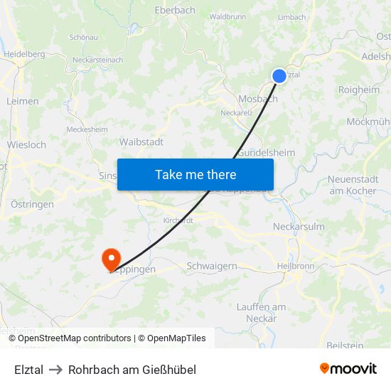 Elztal to Rohrbach am Gießhübel map