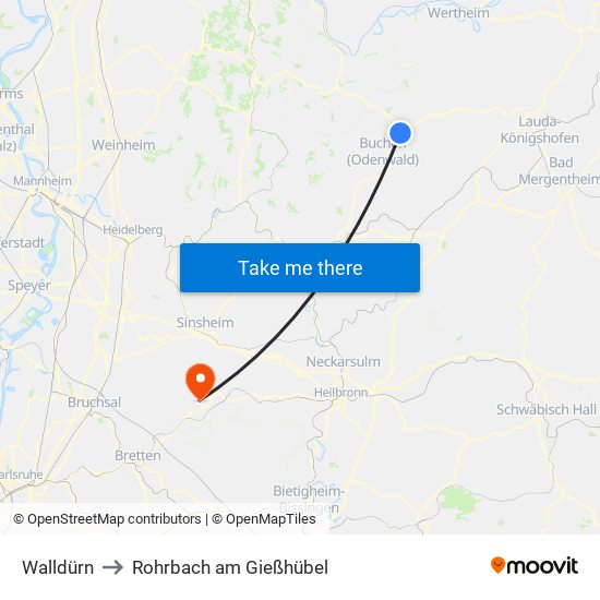 Walldürn to Rohrbach am Gießhübel map