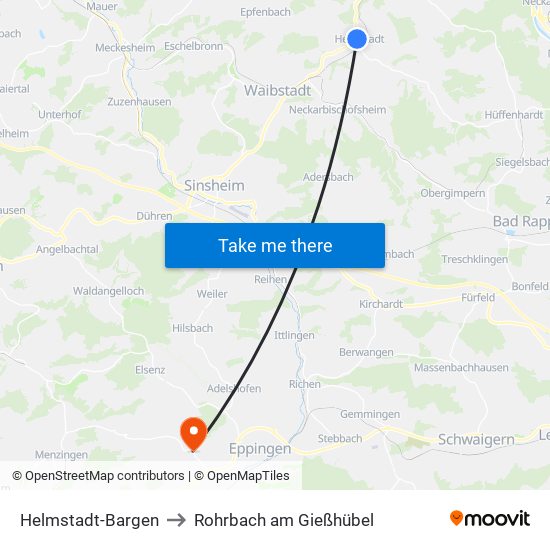 Helmstadt-Bargen to Rohrbach am Gießhübel map