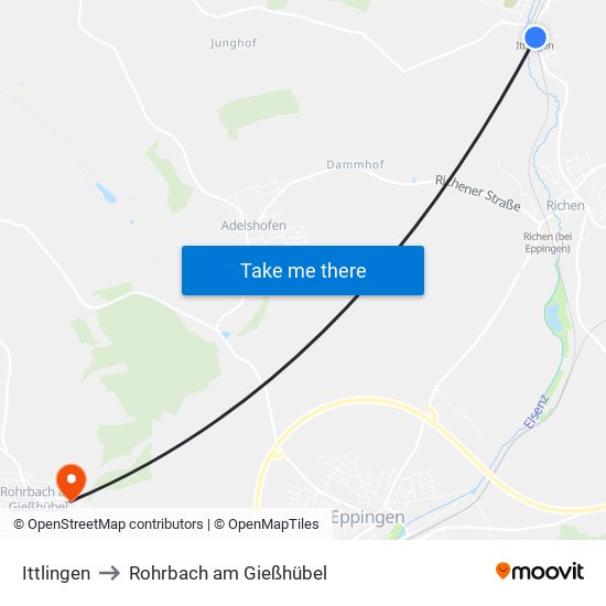 Ittlingen to Rohrbach am Gießhübel map