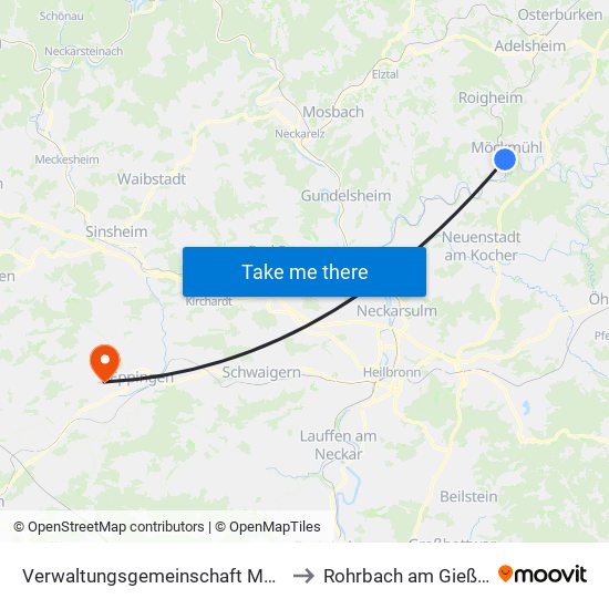 Verwaltungsgemeinschaft Möckmühl to Rohrbach am Gießhübel map
