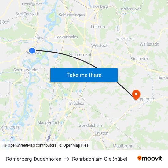 Römerberg-Dudenhofen to Rohrbach am Gießhübel map