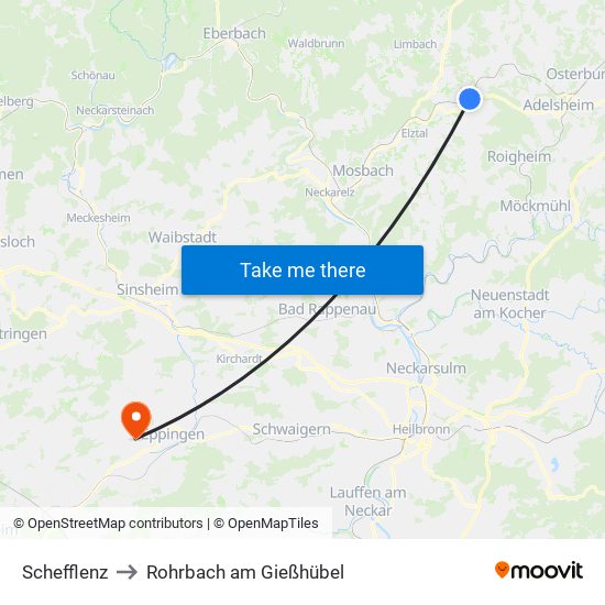 Schefflenz to Rohrbach am Gießhübel map