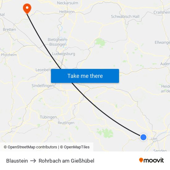 Blaustein to Rohrbach am Gießhübel map