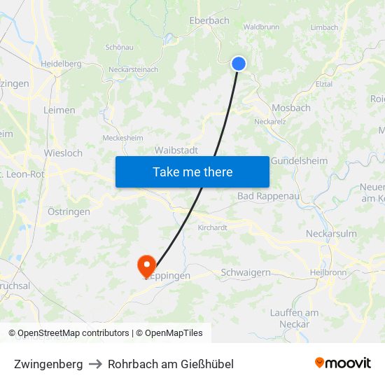 Zwingenberg to Rohrbach am Gießhübel map