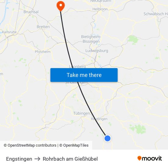 Engstingen to Rohrbach am Gießhübel map