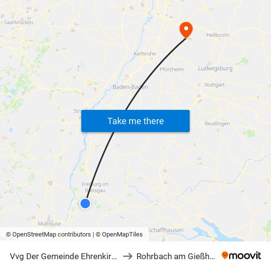 Vvg Der Gemeinde Ehrenkirchen to Rohrbach am Gießhübel map