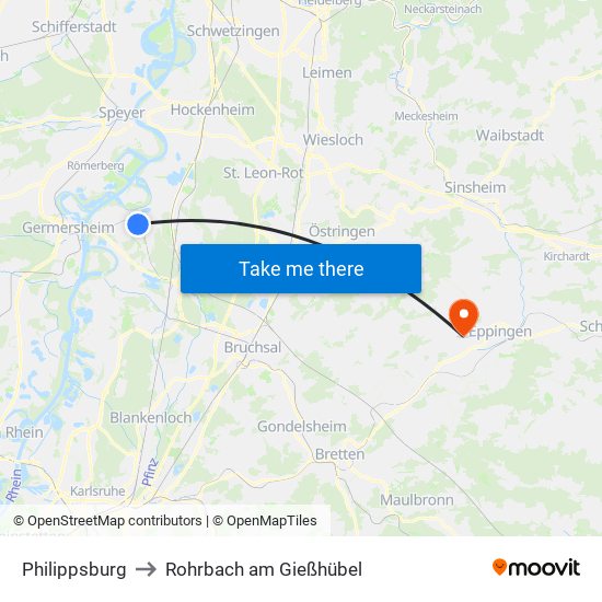 Philippsburg to Rohrbach am Gießhübel map