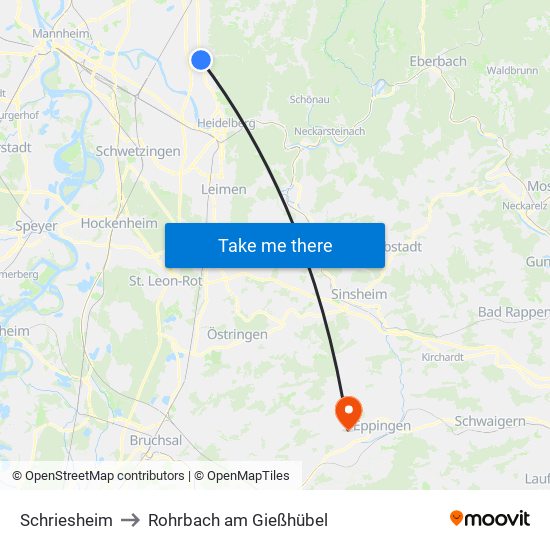Schriesheim to Rohrbach am Gießhübel map