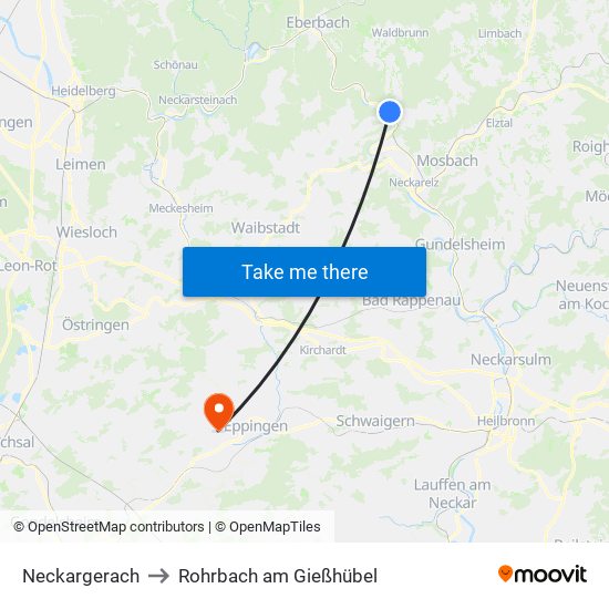 Neckargerach to Rohrbach am Gießhübel map