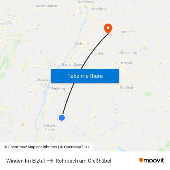 Winden Im Elztal to Rohrbach am Gießhübel map