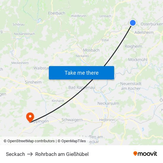 Seckach to Rohrbach am Gießhübel map